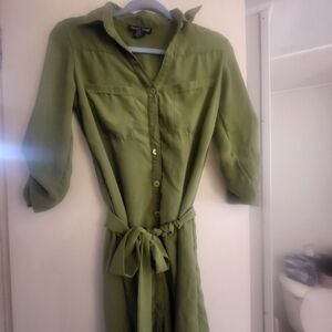 Alysha & Chloe Olive Green Button-Front Shirt Dress